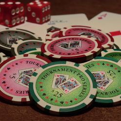 Casino chips, cards and dice