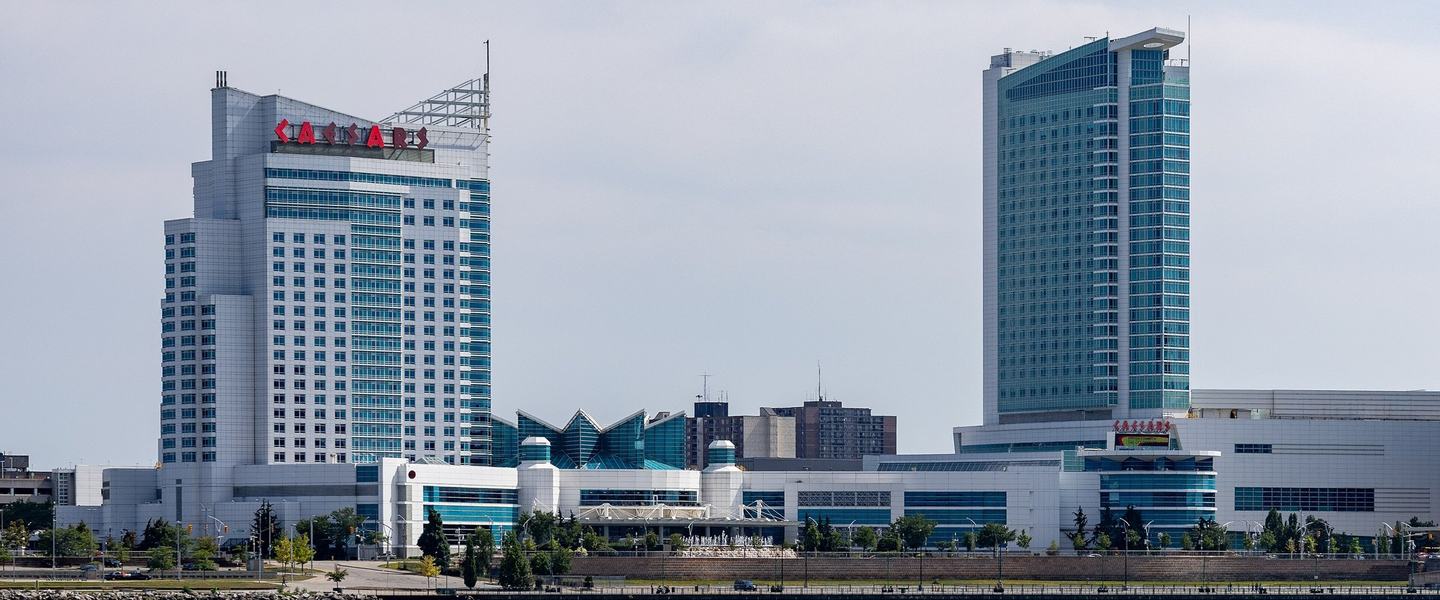 Caesars Windsor hotel towers and casino from the Detroit River